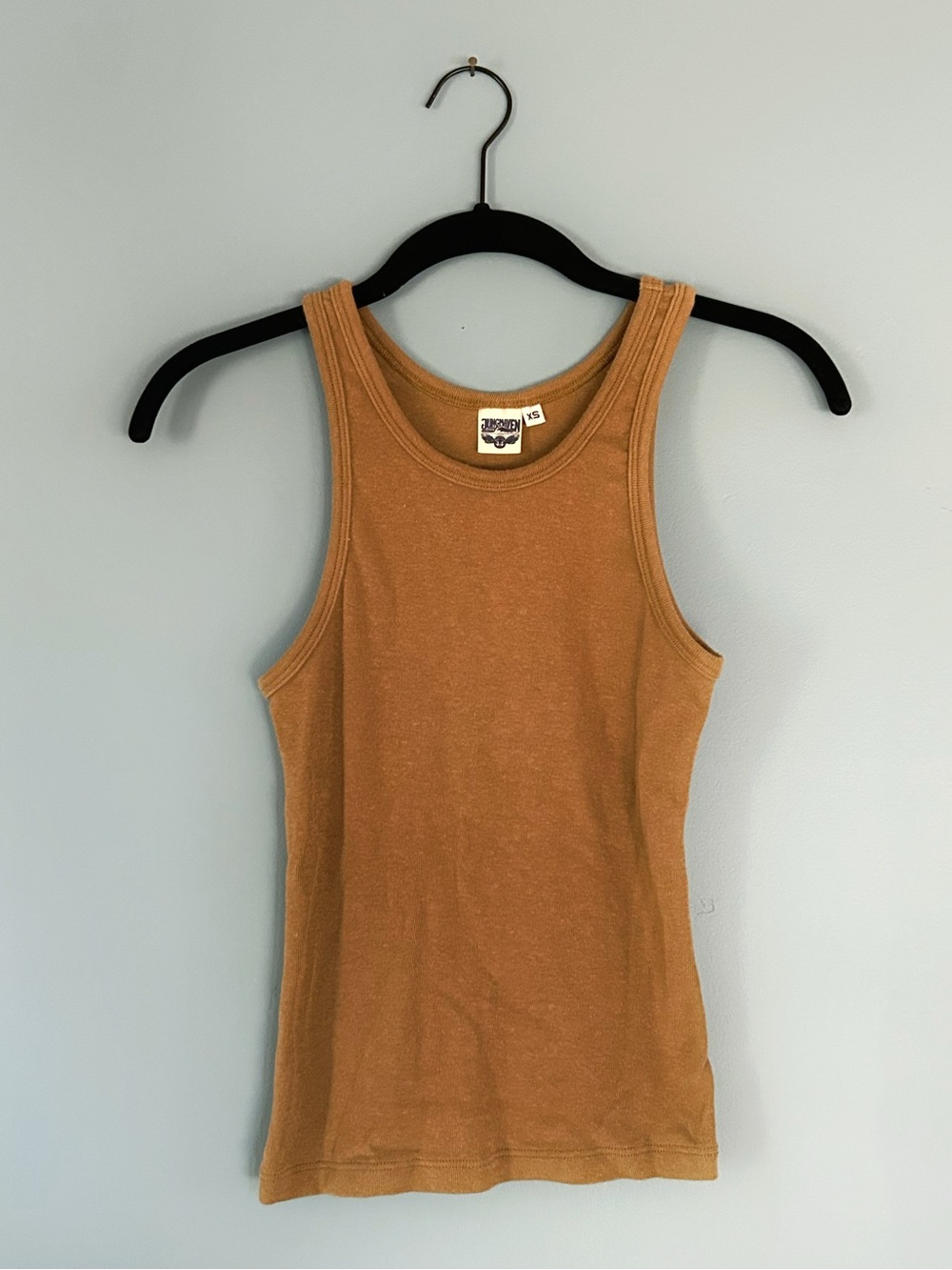 Jungmaven Baby Rib Alta Tank Top in Coyote XS Hemp Stretch Brown Cropped